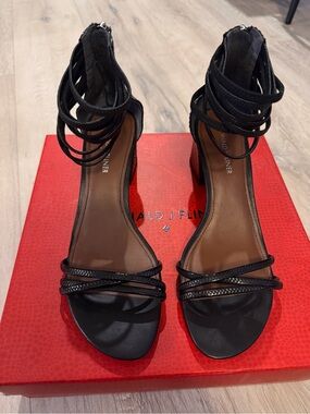Donald J. Pliner Black Strappy Ankle-Wrap Block Heels